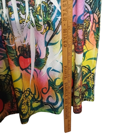 DNLA SPORT Colorful Heart Air Brush Print Smocked Ivory Strapless Dress Large - Picture 9 of 9